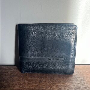 Bulgari Black Leather Bifold Wallet